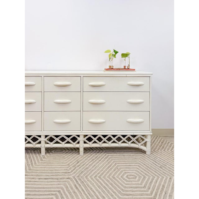 Vintage White Rattan 9-Drawer Dresser Old Florida Ficks Reed Style MCM Coastal For Sale - Image 11 of 14