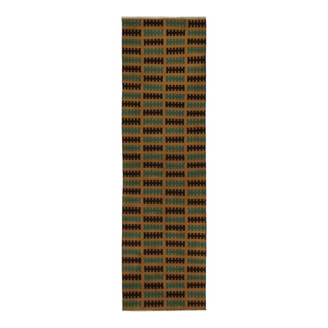 Vintage Zeki Müren Runner in Ochre, Teal & Black Geometric Pattern - Rug & Kilim For Sale