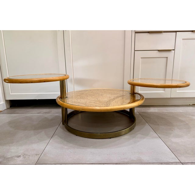 Mid-Century Modern MCM Pencil Reed & Bamboo Three-Tier Swivel Coffee Table For Sale - Image 3 of 12