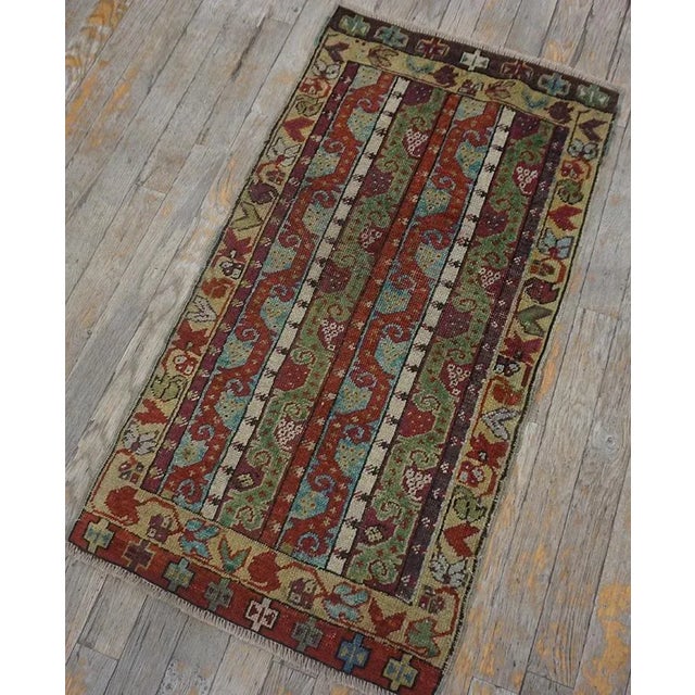 1880s Multicolor Abstract Geometric Antique Turkish Sivas Yastik Carpet 1'8" X 3'1" Handknotted Wool Rug For Sale - Image 4 of 15