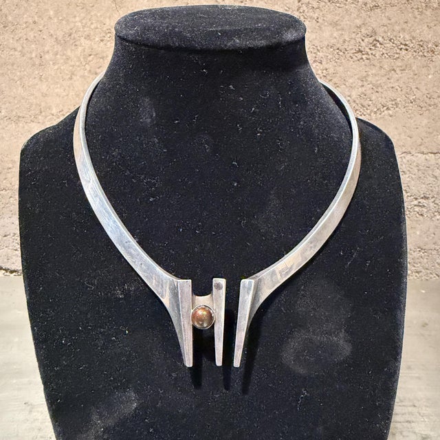Mexican Vintage Mexican Modernist Sterling Silver Collar Necklace For Sale - Image 3 of 14