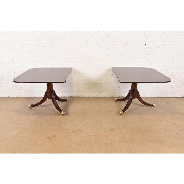 Baker Furniture Style English Georgian Mahogany Triple Pedestal Extension Dining Table, Newly Refinished For Sale In South Bend - Image 6 of 12