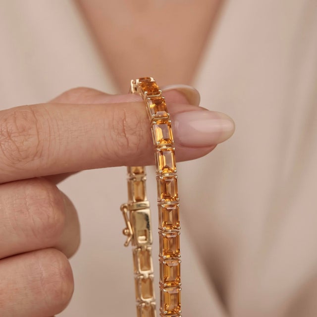 Contemporary Natural Citrine Tennis Bracelet | Emerald Cut Gemstone Bracelet | November Birthstone Bracelet For Sale - Image 3 of 4