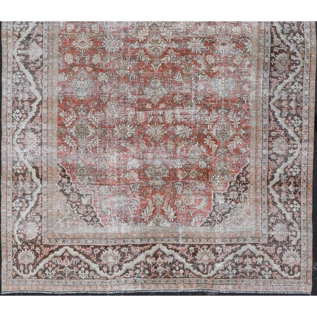 Distressed Antique Persian Sultanabad Rug in Wool With Floral Design 10'2 X 16'6 For Sale - Image 4 of 18