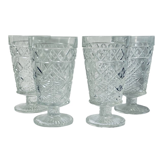 Mid 20th Century Pressed Glass Tall Glasses -Set of Four For Sale