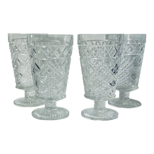 Mid 20th Century Pressed Glass Tall Glasses -Set of Four