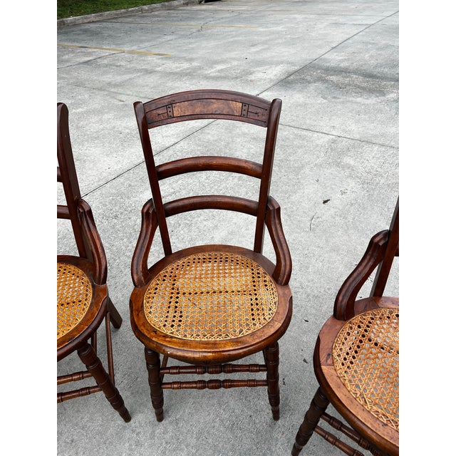 Antique Victorian Walnut Caned Dining Chairs- Set of 6 For Sale - Image 4 of 11