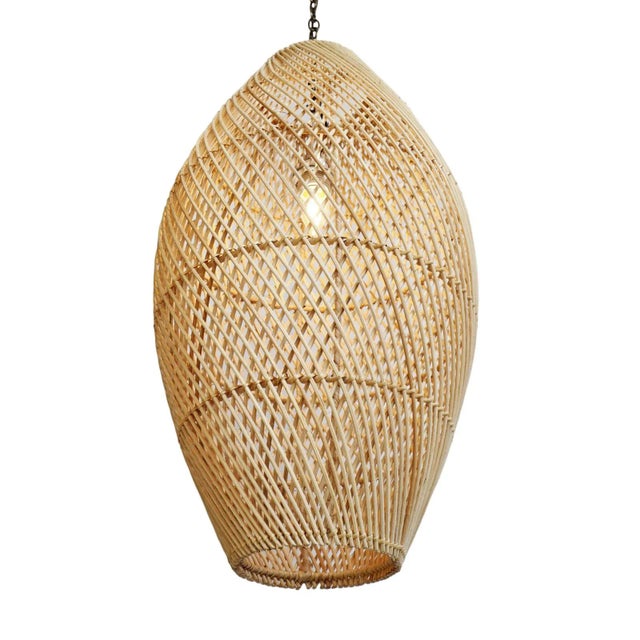 Mid-Century Modern Rattan Bead Pendant Light Medium For Sale - Image 3 of 7