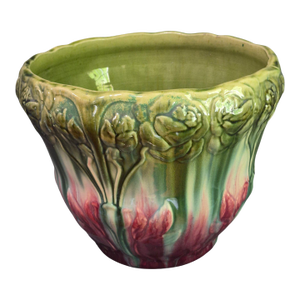 Vintage Majolica Jardinière Planter High-Relief Art Nouveau Floral Marked Numbered