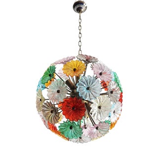 Sputnik Pendant Light with 51 Flowers in Multicolored Glass and Burnished Brass from Justfurnituress SRL For Sale