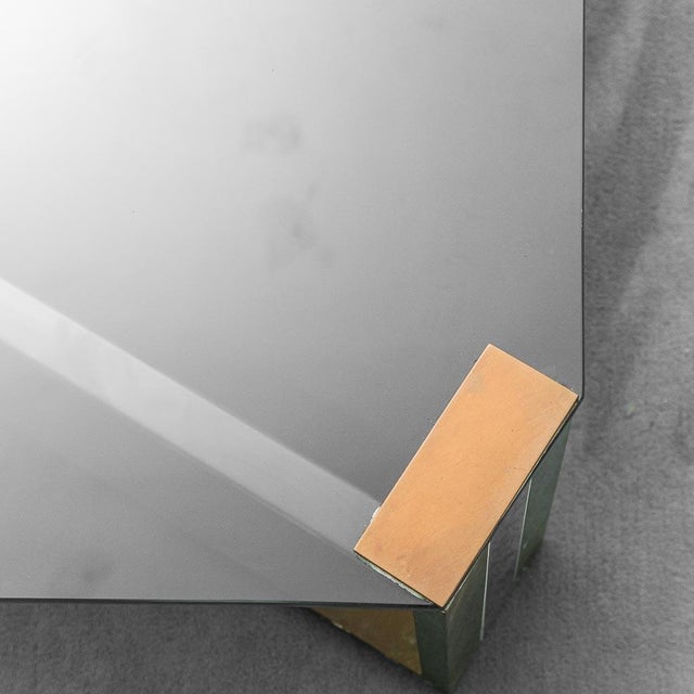 Coffee Table in Smoked Glass with Brass and Metal, 1970s For Sale - Image 6 of 10