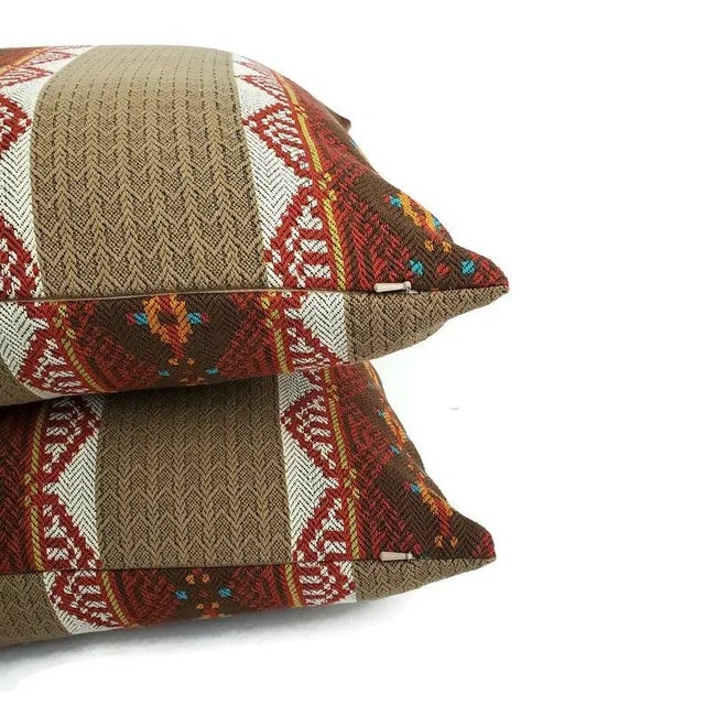Textile Southwestern-Style Brown & Red Stripe Pillow Cover For Sale - Image 7 of 9