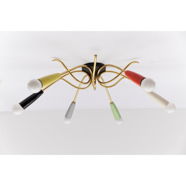 1950s Mid-Century Modern Brass 6-Armed Sputnik Lamp, 1950s For Sale - Image 5 of 18