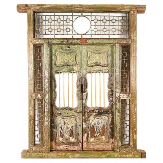 Carved and Patinated Wooden Door and Frame For Sale