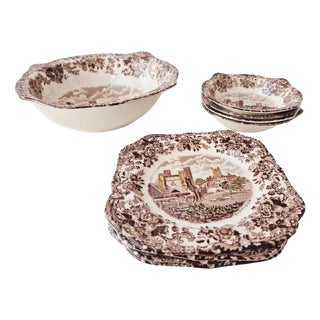 Vintage English Ironstone Dessert Set by Johnson Bros, 1970s, Set of 9 For Sale