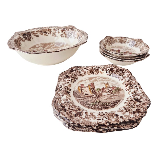 Vintage English Ironstone Dessert Set by Johnson Bros, 1970s, Set of 9 For Sale