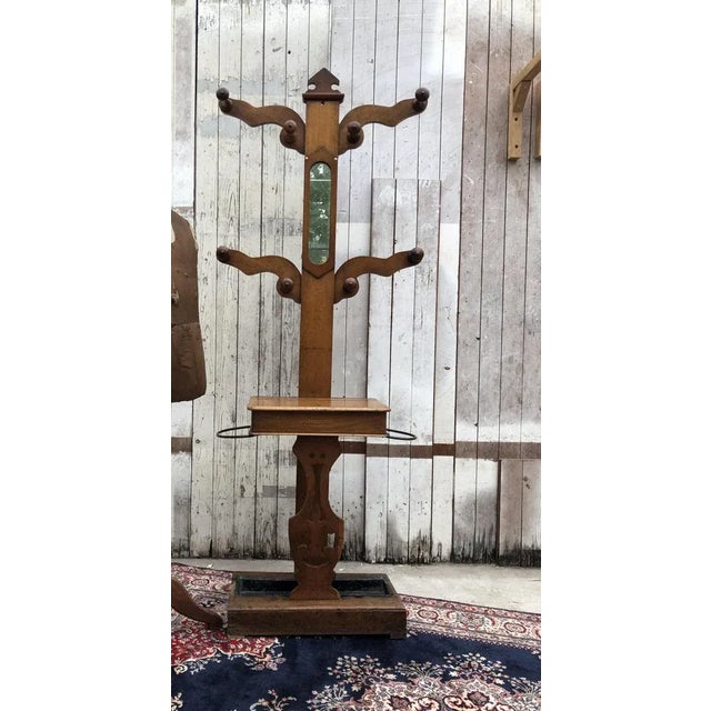 Brown 19th Century Dutch Elm Hall Stand with Mirror, Coat Hooks and Umbrella Holders For Sale - Image 8 of 8