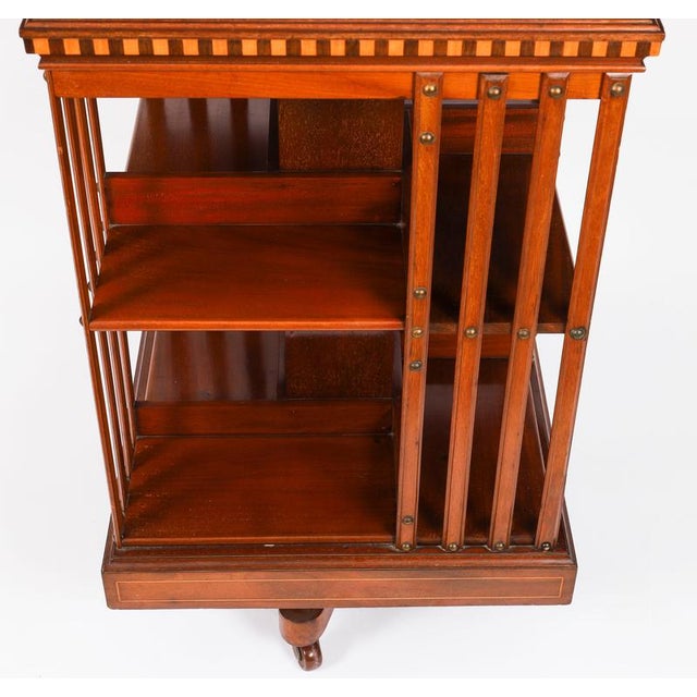 Antique Edwardian Flame Mahogany and Inlaid Revolving Bookcase, 1890s For Sale - Image 10 of 15