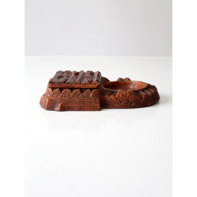 Mid-Century Modern Vintage 1950s Multi Products Faux Bois Dresser Box and Ashtray For Sale - Image 3 of 15