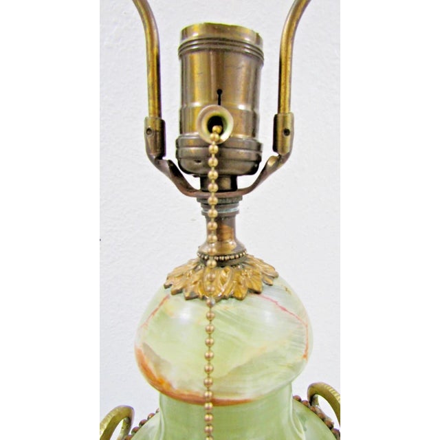 Metal Antique French Neoclassical Green Onyx and Gilt Bronze Garland and Satyr Mounts Table Lamp For Sale - Image 7 of 17