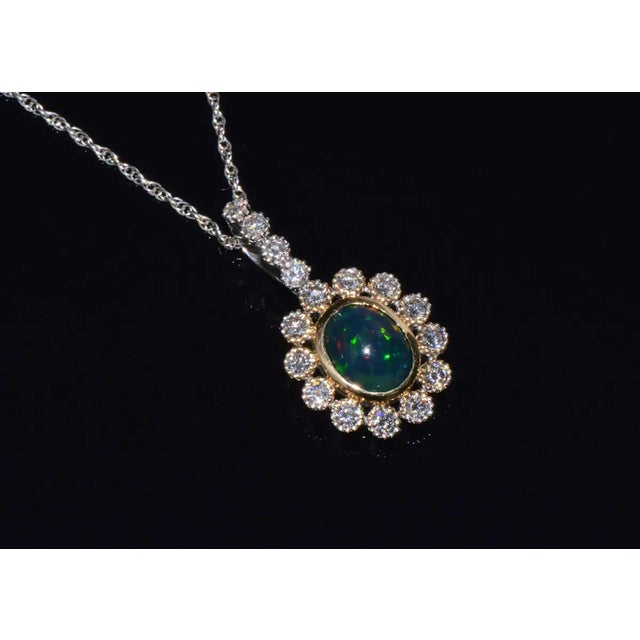 Certified Natural 2.77CTS VS F Diamond Black Opal 18K Solid Gold Pendant Necklace For Sale - Image 4 of 10