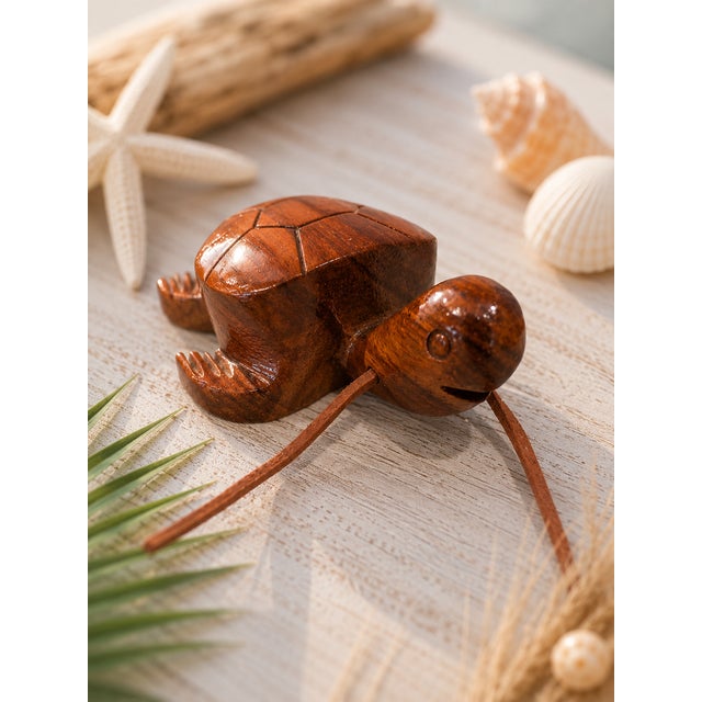 Hand-Carved Wood Honu Sea Turtle Hanging Ornament, Hawaiian-Style Coastal Decor For Sale - Image 10 of 10