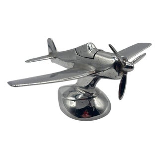 1940s Art Deco Chrome Propeller P-51a Mustang Airplane Table Lighter by Hamilton For Sale