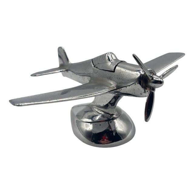 1940s Art Deco Chrome Propeller P-51a Mustang Airplane Table Lighter by Hamilton For Sale