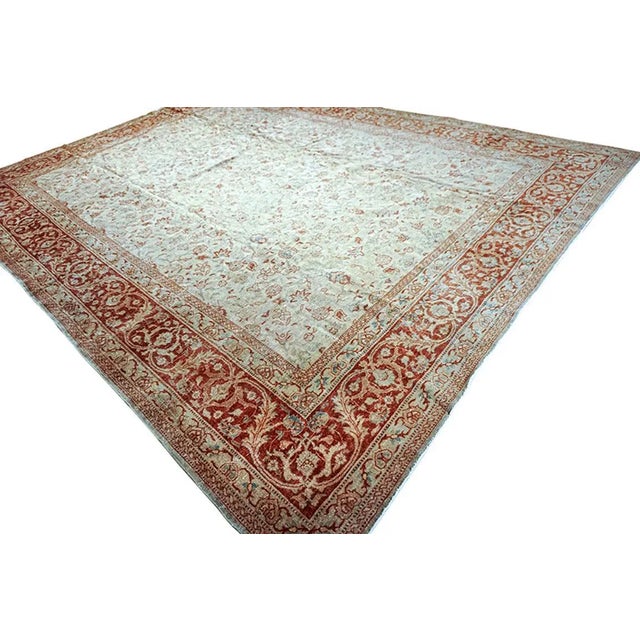 Light Ivory Field Rustic Floral Pattern Antique 19th Century Persian Tabriz Rug For Sale - Image 10 of 12
