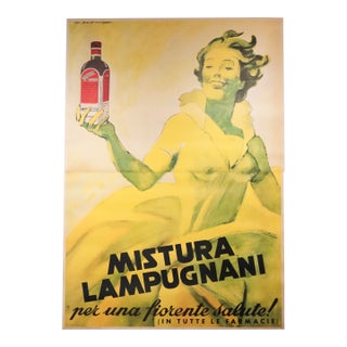 1954 Original Vintage Italian Liquor Poster, Mistura Lampugnani (Two Sheets, Linen Backed) Dudovich For Sale