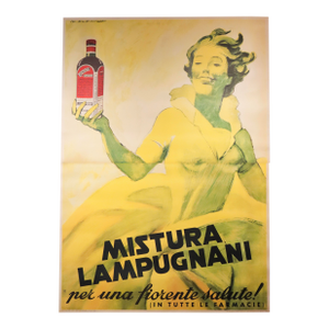 1954 Original Vintage Italian Liquor Poster, Mistura Lampugnani (Two Sheets, Linen Backed) Dudovich