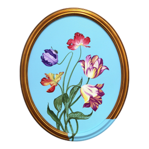 Petals in Reverie II - Framed Botanical Flowers Still Life Acrylic Painting by Carlos Gamez De Francisco