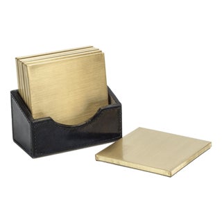 Somerstown 6-Piece Set Blue Leather Coaster with Case Holder For Sale