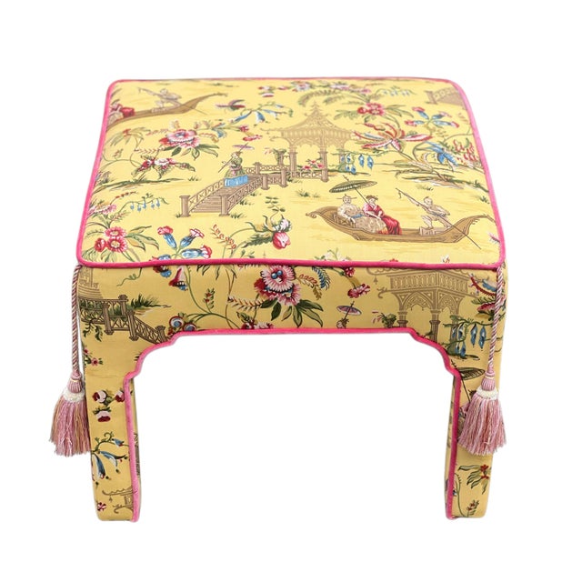 Chinoiserie Pair Newly Upholstered Mid Century Parsons Benches/Ottomans For Sale - Image 3 of 13