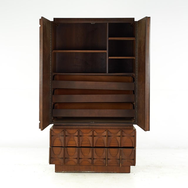 Tobago Brutalist Mid Century Walnut Armoire Highboy Dresser Chairish