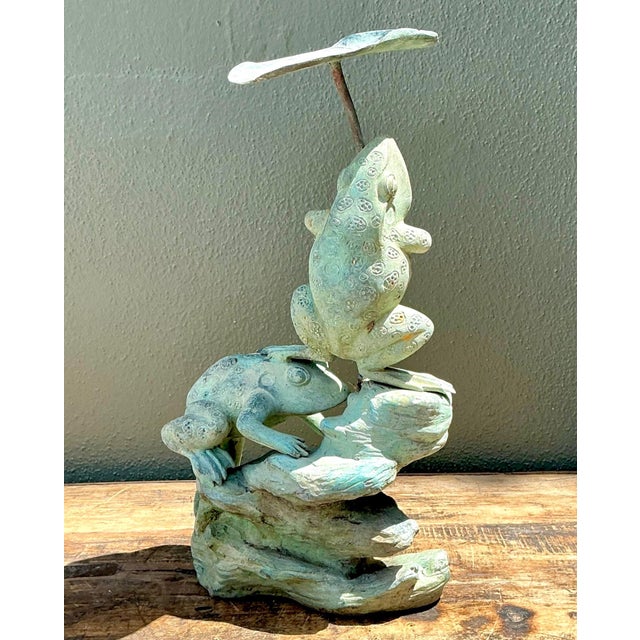 Vintage Patinated Verdigris Garden Frogs Sculpture For Sale - Image 9 of 12