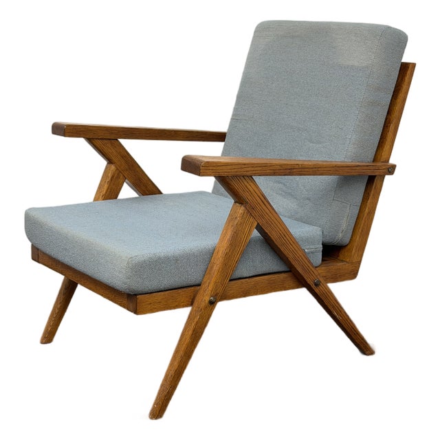 Mid Century Modern Oak Slat Construction Z Chair, Crawford Furniture For Sale