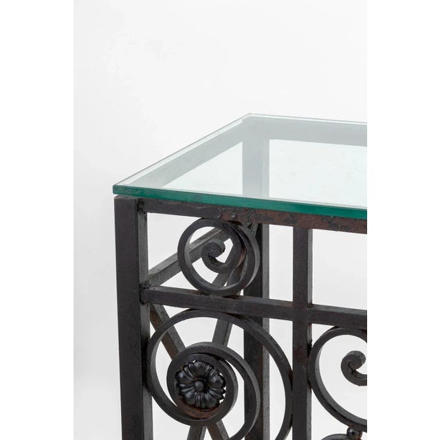 Glass Top Wrought Iron Console Table For Sale - Image 4 of 8