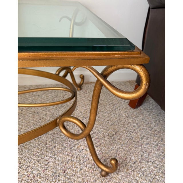 Art Deco Late 20th Century French Art Deco Revival Gilt Metal Coffee Table in the Manner of René Prou For Sale - Image 3 of 5