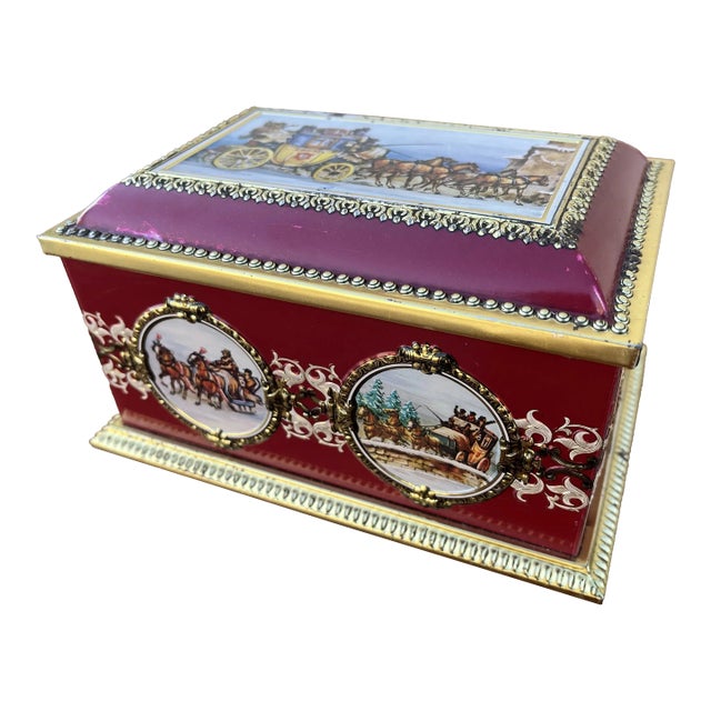 1970's Western Germany Christmas Cookie Tin Container For Sale