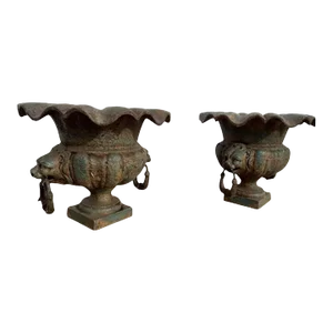 Pair of 18th Century French Cast Iron Urns