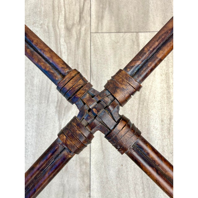 Chinoiserie Faux Bamboo Metal Leather Coffee Table For Sale - Image 3 of 16