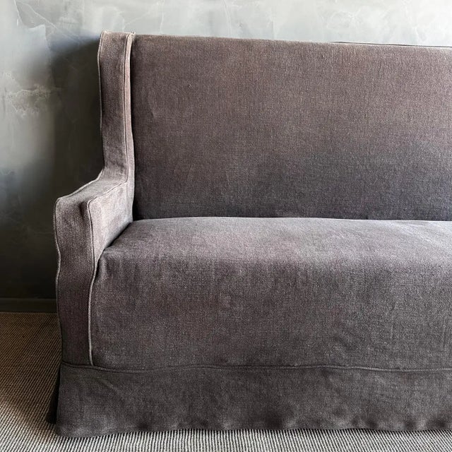 Slip Covered Settee Bench in Stone Washed Linen For Sale - Image 4 of 7