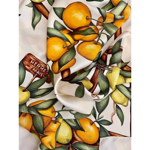 French Provincial Framed Hermès Silk Scarf "Oranges Et Citrons" by La Torre - Orange Gold Frame For Sale - Image 3 of 5