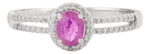 14k White Gold Genuine Oval Ruby Diamond Halo Split Band Ring Size 7