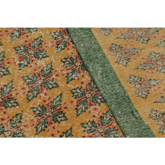 Beige Vintage Distressed Rug, Gold Field & Green Geometric Floral Motifs - Rug & Kilim For Sale - Image 8 of 8
