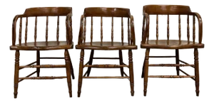 Antique Barrel Back Oak Pub Chairs Captain’s Chairs - Set of 3