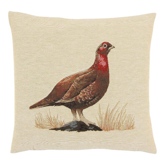 Red Grouse Light Tapestry Cushion With Feather Filler - 46x46cm (18"x18") For Sale