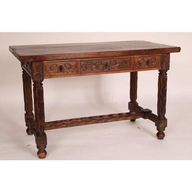 1930s Baroque Style Walnut Writing Table For Sale - Image 5 of 13