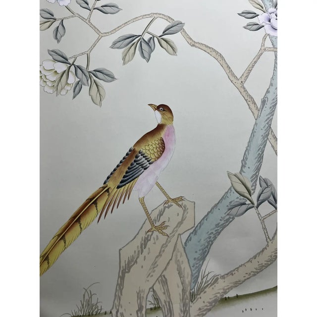 Hand-Painted Chinoiserie Wallcovering Panel Bring the timeless beauty of a hand-painted garden indoors with this exquisite...